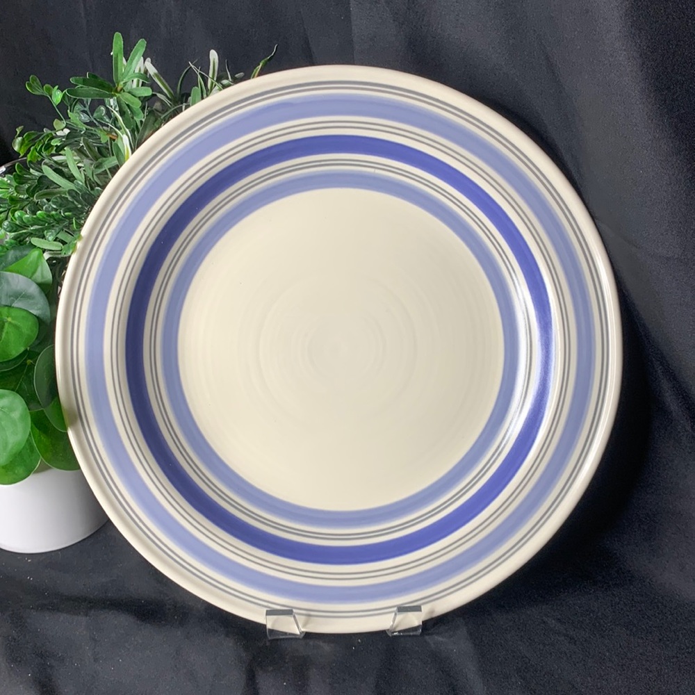 Pfaltzgraff 13” RIO Blue & White Stripe bands stoneware serving platter / plate